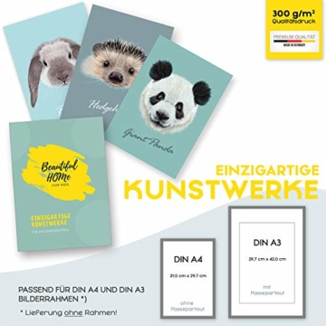 MiaLu® Poster Kinderzimmer Tiere - 3er Set Bilder Babyzimmer Deko für Junge Mädchen (Panda-Bär, Igel, Hase) DIN A4 - 7
