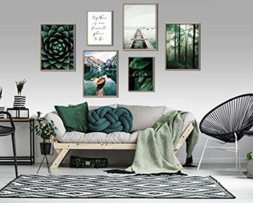 artpin® Moderne Poster Set Natur- Bilder Wohnzimmer Deko Schlafzimmer - Wanddeko Ohne Bilderrahmen Collagen - Wald Holz Grün 4x A4 | 2x A5 W8 - 3