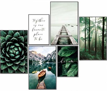 artpin® Moderne Poster Set Natur- Bilder Wohnzimmer Deko Schlafzimmer - Wanddeko Ohne Bilderrahmen Collagen - Wald Holz Grün 4x A4 | 2x A5 W8 - 1