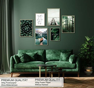 artpin® Moderne Poster Set Natur- Bilder Wohnzimmer Deko Schlafzimmer - Wanddeko Ohne Bilderrahmen Collagen - Wald Holz Grün 4x A4 | 2x A5 W8 - 5