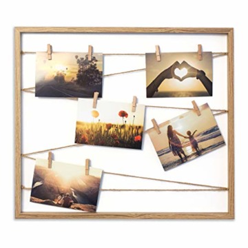 Cheers UG Bilderrahmen aus Holz 50 x 43 x 2,5 cm, Fotowand zum Anbringen von Fotos, Postkarten UVM, Fotorahmen/Collage mit Stabiler Rückwand, inkl. Naturseil & 10 Klammern - 1