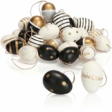com-four® 36x Ostereier zum Aufhängen - Osterdeko in weiß, schwarz und goldfarben - Deko Ostereier mit zehn verschiedenen Designs - Größe: 6 cm - 1