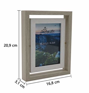 Smiling Art kreativer Bilderrahmen für 2 Fotos aus Holz mit Glas, Doppelrahmen (Drehbar Weiß, 10x15 cm) - 3