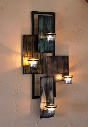 DanDiBo Wandteelichthalter Abstrakt Metall Wand Schwarz 61 cm Teelichthalter Kerzenhalter Wandkerzenhalter Wandleuchter - 2