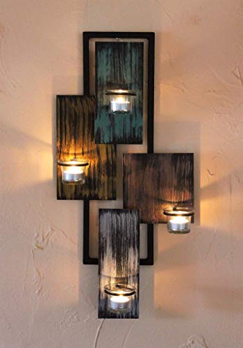 DanDiBo Wandteelichthalter Abstrakt Metall Wand Schwarz 61 cm Teelichthalter Kerzenhalter Wandkerzenhalter Wandleuchter - 9