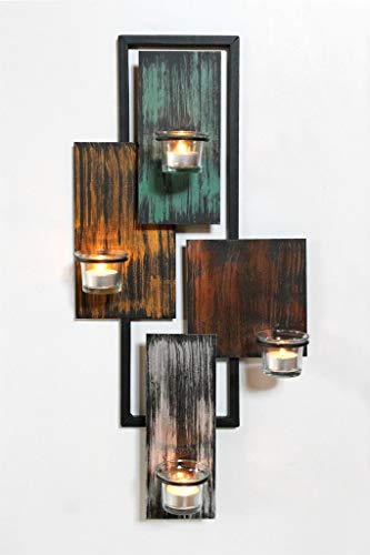 DanDiBo Wandteelichthalter Abstrakt Metall Wand Schwarz 61 cm Teelichthalter Kerzenhalter Wandkerzenhalter Wandleuchter - 1