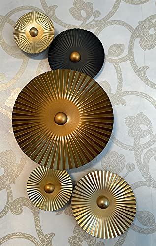 Mex Wandbild Metall Wanddeko Kreise Wandschmuck Braun Gold 27 x 64 cm Deko Wohndeko Modern - 3
