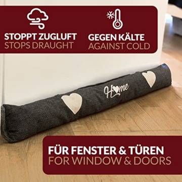 Zugluftstopper Grau für Türen und Fenster - Waschbar - 1kg Schwer - Effektiver Schutz vor Zugluft - 2